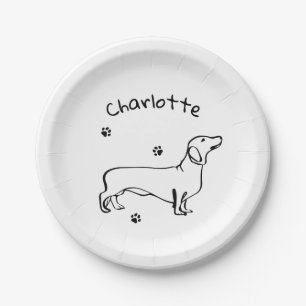 Prato De Papel Arte Minimalista Dachshund - Seu Texto, Seu Estilo