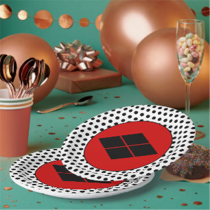 Prato De Papel Arte Mon Takeda Vermelho Preto Oriental Japão