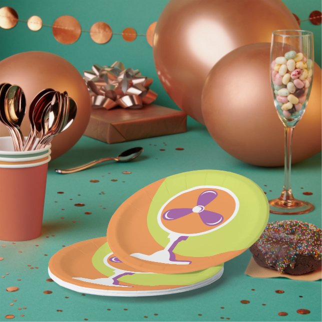 Prato De Papel Arte Pop de Verão com Ventilador Elétrico Colorido (Múltiplo)