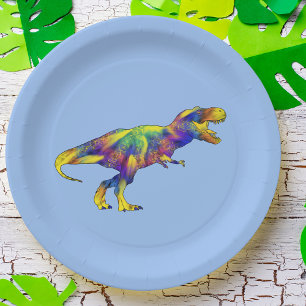Prato De Papel Arte psicadélico colorida do dinossauro do