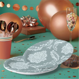 Prato De Papel Arte Rococó Damask I Azul Ovo de Pato+Turquesa