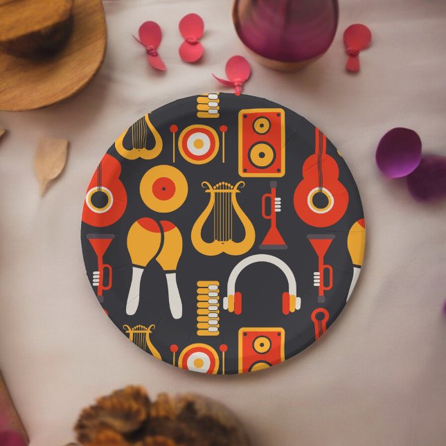 Prato De Papel Arte sobre instrumentos musicais (music sound night party,birthday,wedding,baby shower,special occasion event paper plate party suppli)