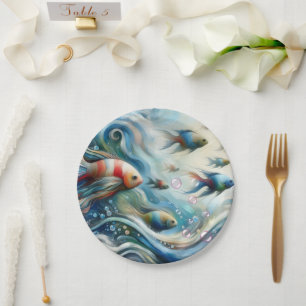 Prato De Papel Arte subaquática de peixes e corais em acrílico