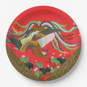 Prato De Papel Arte Vintage do Pássaro Fênix Vermelho Japonês G.A