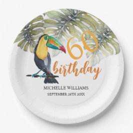 Prato De Papel Artista Toucan Tropical Party Watercolor