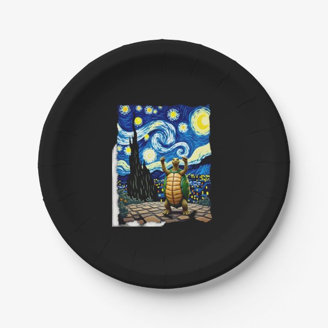 Prato De Papel Artistic Turtle Shirt  Starry Night Turtle (1) (Frente)