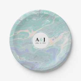 Prato De Papel Artístico Boho Mint Marble Party Plates