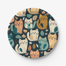 Prato De Papel Artsy Cat Pattern Cute
