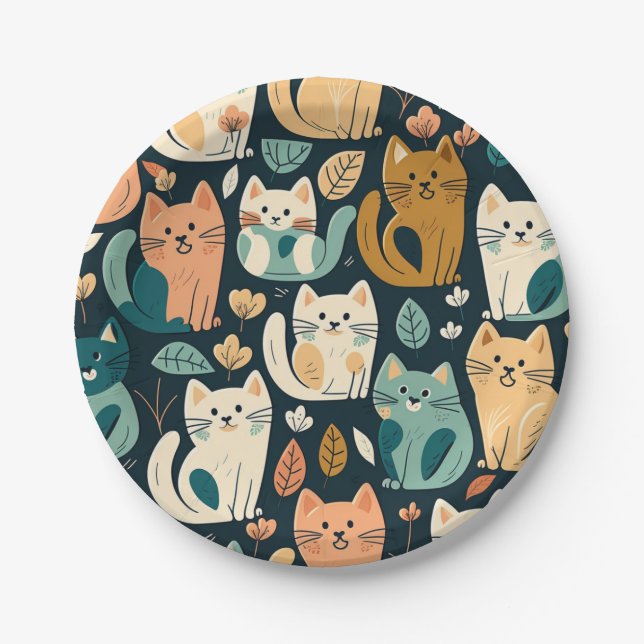 Prato De Papel Artsy Cat Pattern Cute (Frente)