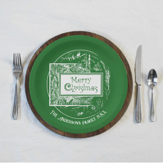 Prato De Papel Artsy Vintage Retro Feliz Natal Personalizado