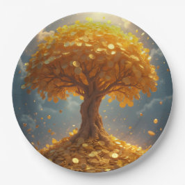 Prato De Papel Árvore de dinheiro de ouro eterno