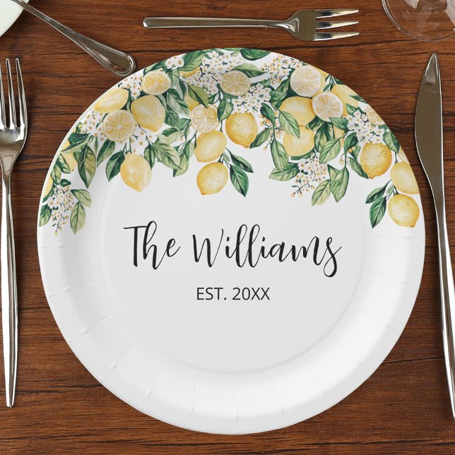 Prato De Papel Árvore de Limão Amarelo Monogramada (In situ)