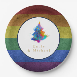 Prato De Papel Árvore de Natal Arco-Íris LGBT Bandeira Personaliz