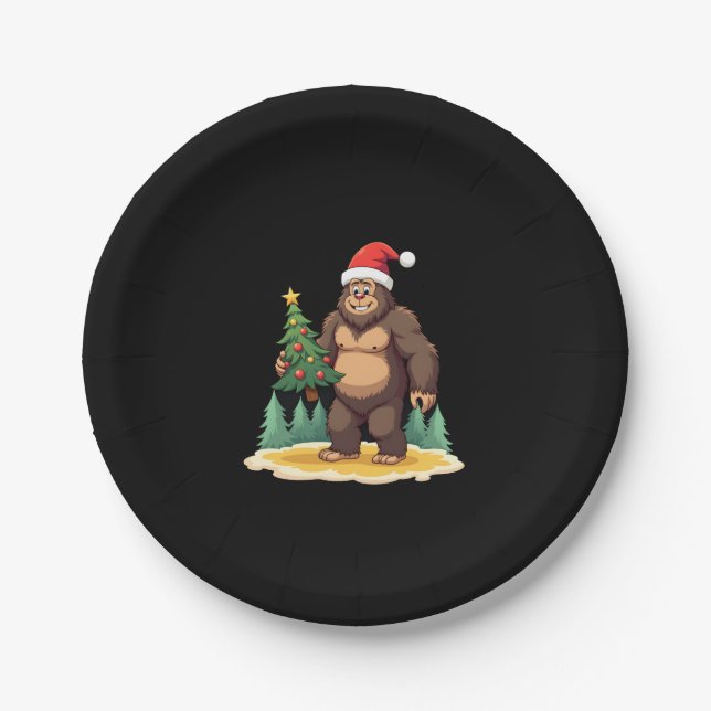 Prato De Papel Árvore de Natal Bigfoot Santa Hat (Frente)