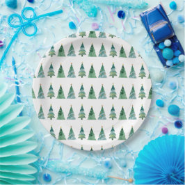 Prato De Papel Árvore de Natal Branca Verde Festiva de Inverno