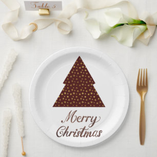 Prato De Papel Árvore de natal da Maroon glitter - natal alegre