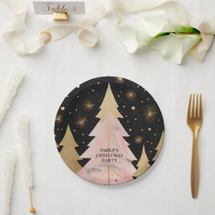 Prato De Papel Árvore de Natal de Ouro rosa
