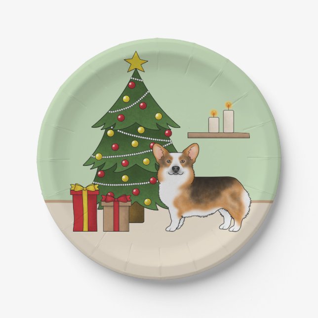 Prato De Papel Árvore de Natal do Corgi Galês Pembroke Tricolor d (Frente)