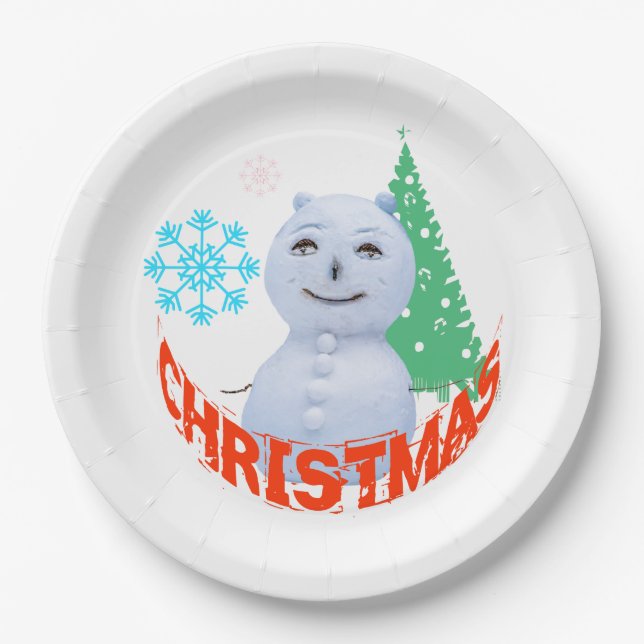 Prato De Papel Árvore De Natal E Neve (Frente)