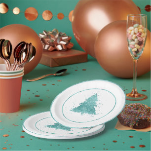 Prato De Papel Árvore de Natal Elegante Luxe Aqua Mint Splatter