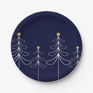 Prato De Papel Árvore de Natal Elegante minimalista azul design