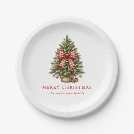 Prato De Papel Árvore de Natal em Aquarela Elegante com Laço de G