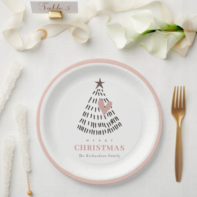 Prato De Papel Árvore de Natal em Forma de Coração Minimalista Es (Casamento)