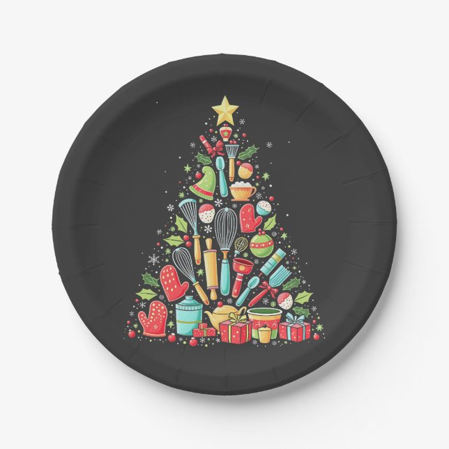 Prato De Papel Árvore de Natal Fazendo Cook De Chef (Frente)