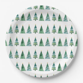 Prato De Papel Árvore de Natal Festiva de Inverno Branco Verde