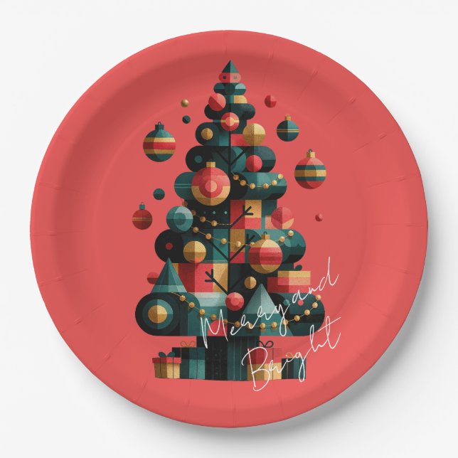 Prato De Papel Árvore de Natal Geométrica (Frente)