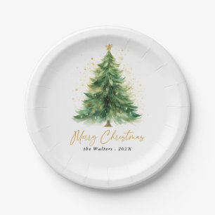 Prato De Papel Árvore de Natal Moderna em Watercolor Não Foto