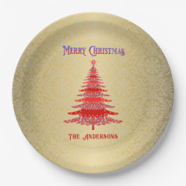 Prato De Papel Árvore de Natal Moderna, Vermelho Dourado