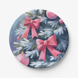Prato De Papel Árvore de Natal Rosa | Arcos Enfeites Aquarela