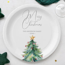 Árvore de Natal Simples e Aquarela Feliz Natal