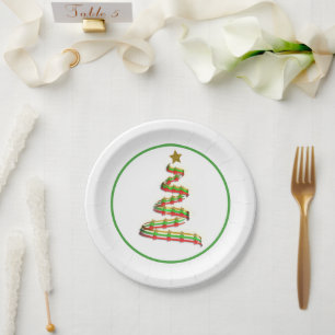 Prato De Papel Árvore de Natal vermelha, verde, e Dourado