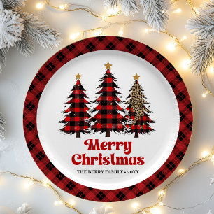 Prato De Papel Árvore de Natal Xadrez Artístico Nome Personalizad