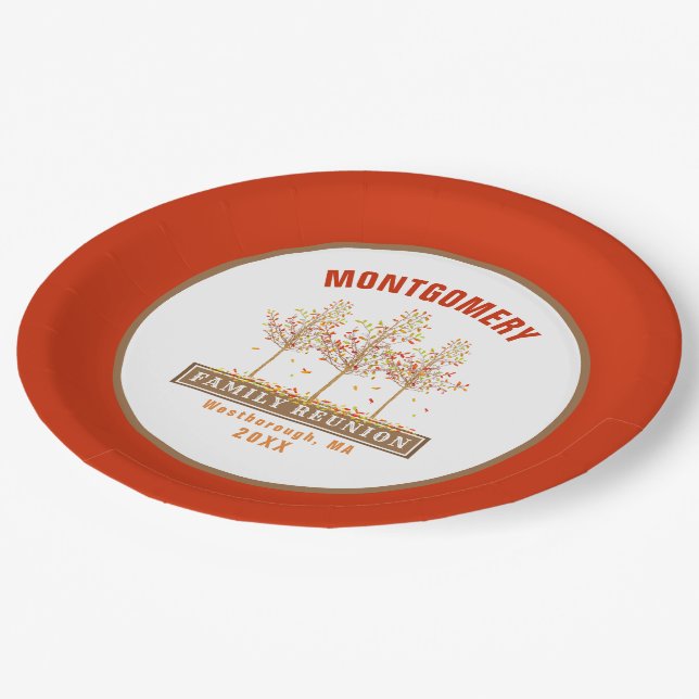 Prato De Papel Árvore de Outono Laranja Queimada de Reunião Famil (Inclinado)