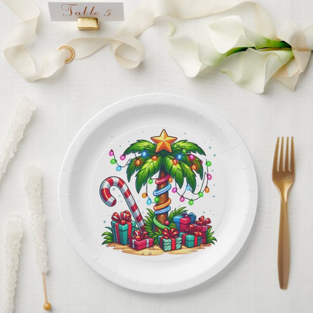 Prato De Papel Árvore de Palma de Natal tropical (Casamento)