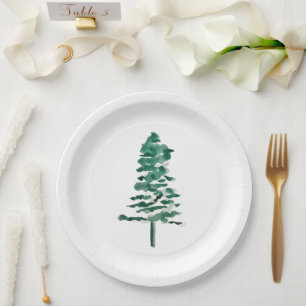 Prato De Papel Árvore do Pinheiro de Aquarela Natal Moderno