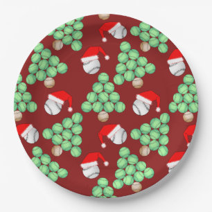 Prato De Papel Árvore Natal Baseball Santa Hats