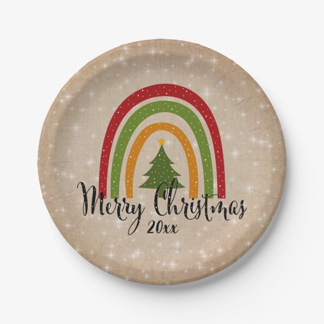 Prato De Papel Árvore natalícia moderna do Arco-Íris 20xx Adicion (Frente)
