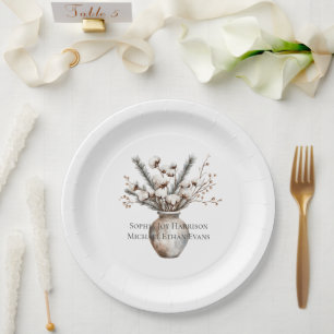 Prato De Papel Árvore Romântica de Flores Brancas em Vaso Casamen