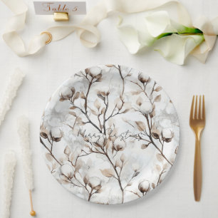 Prato De Papel Árvore Romântica e Bonita de Flores Brancas para C