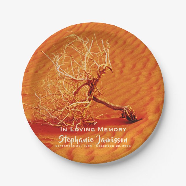 Prato De Papel Árvore solitária no deserto Celebração da Vida (Frente)