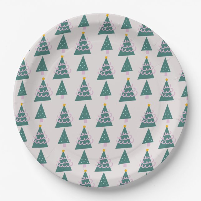Prato De Papel Árvores Bonitas Dodles Verdes Rosa (Frente)