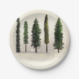 Prato De Papel Árvores da Floresta Verde Vintage Casamento Rústic