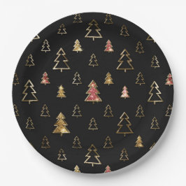 Prato De Papel Árvores de Natal de Faux Metal Preto e Dourado de 