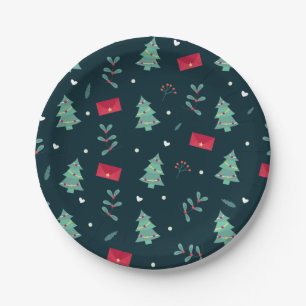 Prato De Papel Árvores de Natal e Padrão Holly Moderno Escuro A