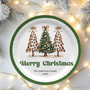 Prato De Papel Árvores de Natal em Aquarela Nome Editável Papel