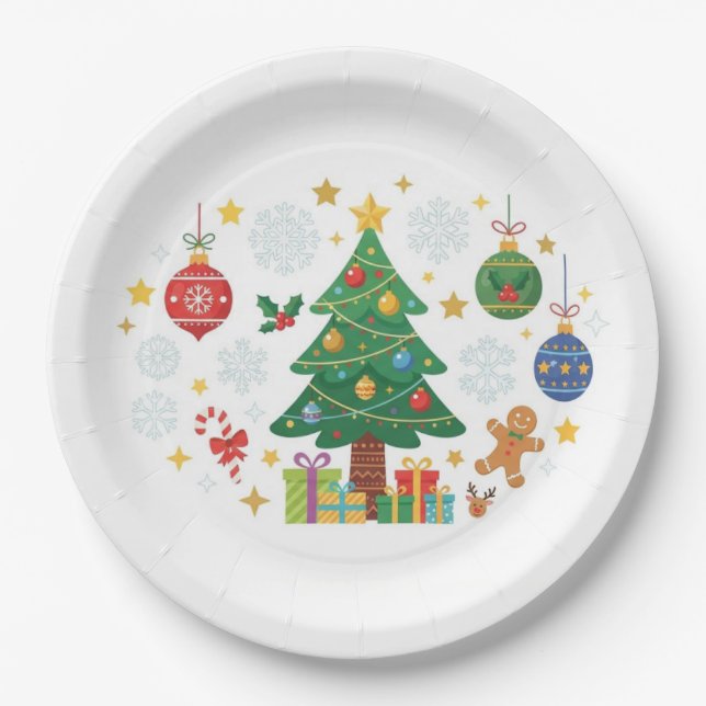 Prato De Papel Árvores de Natal & Enfeites (Frente)